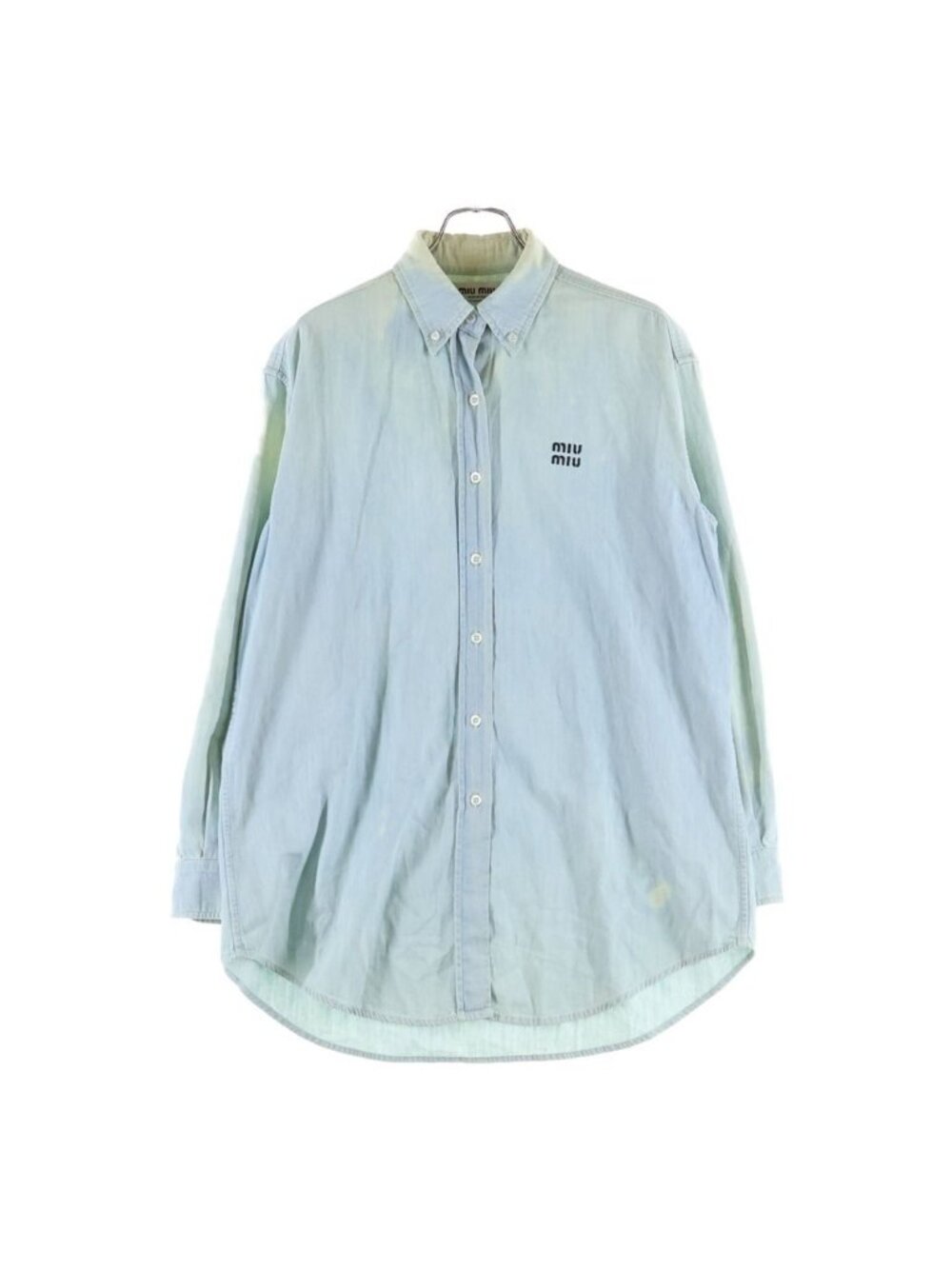 Miu Miu Logo Embroidery Long Sleeve Denim Shirt Indigo Blue 38